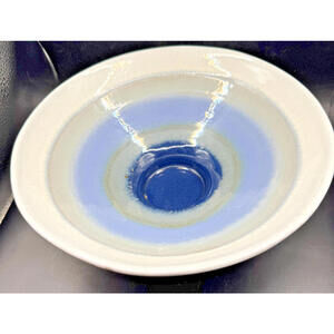 Stoneware Bowl, Blue Reactive Glaze, Studio Art, Vintage, Late 20th Century
